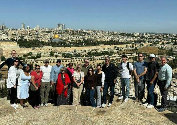 Matt Graybill - towards the middle with the blue shirt and hat - on his second trip to Israel/Palestine in May 2024